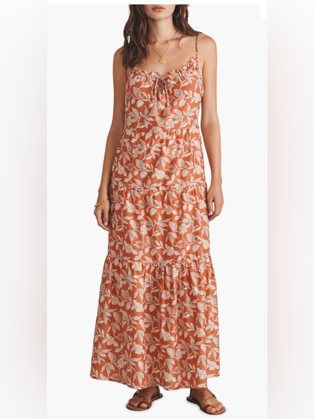 Faherty Silk-Blend Sun Chaser Maxi Dress in Ginger Floral sz XXS